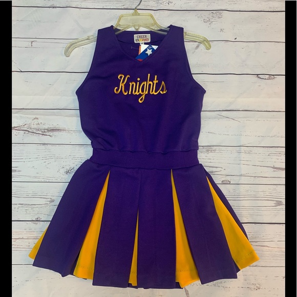 Kids Sz 14 Purple & Gold Knights Logo 1 Pc Cheerleader Jumper Uniform Dress NWT - Picture 3 of 3